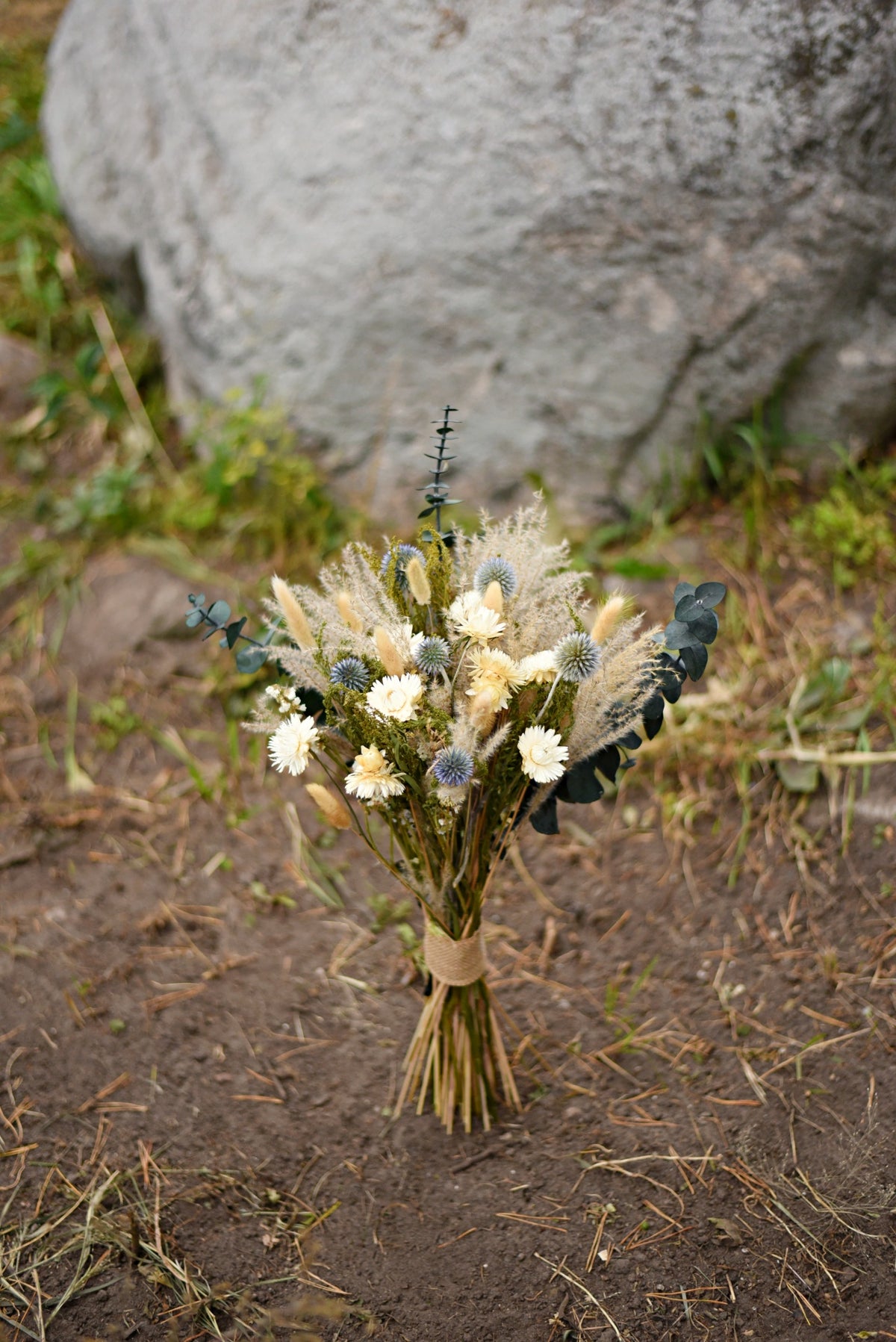 Eucalyptus & Globe Thistle Dried Wedding Bouquet