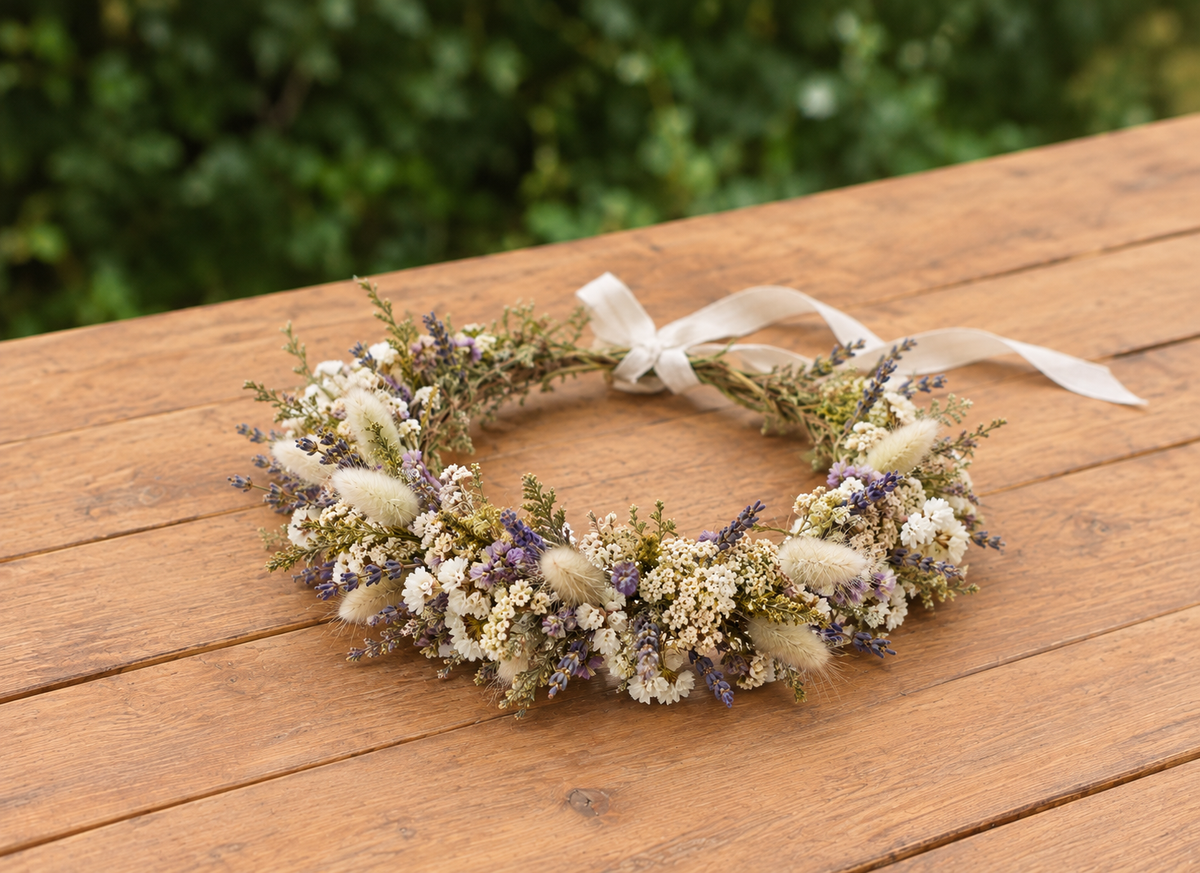 Lavender & Bunny Tail Dried Flower Crown