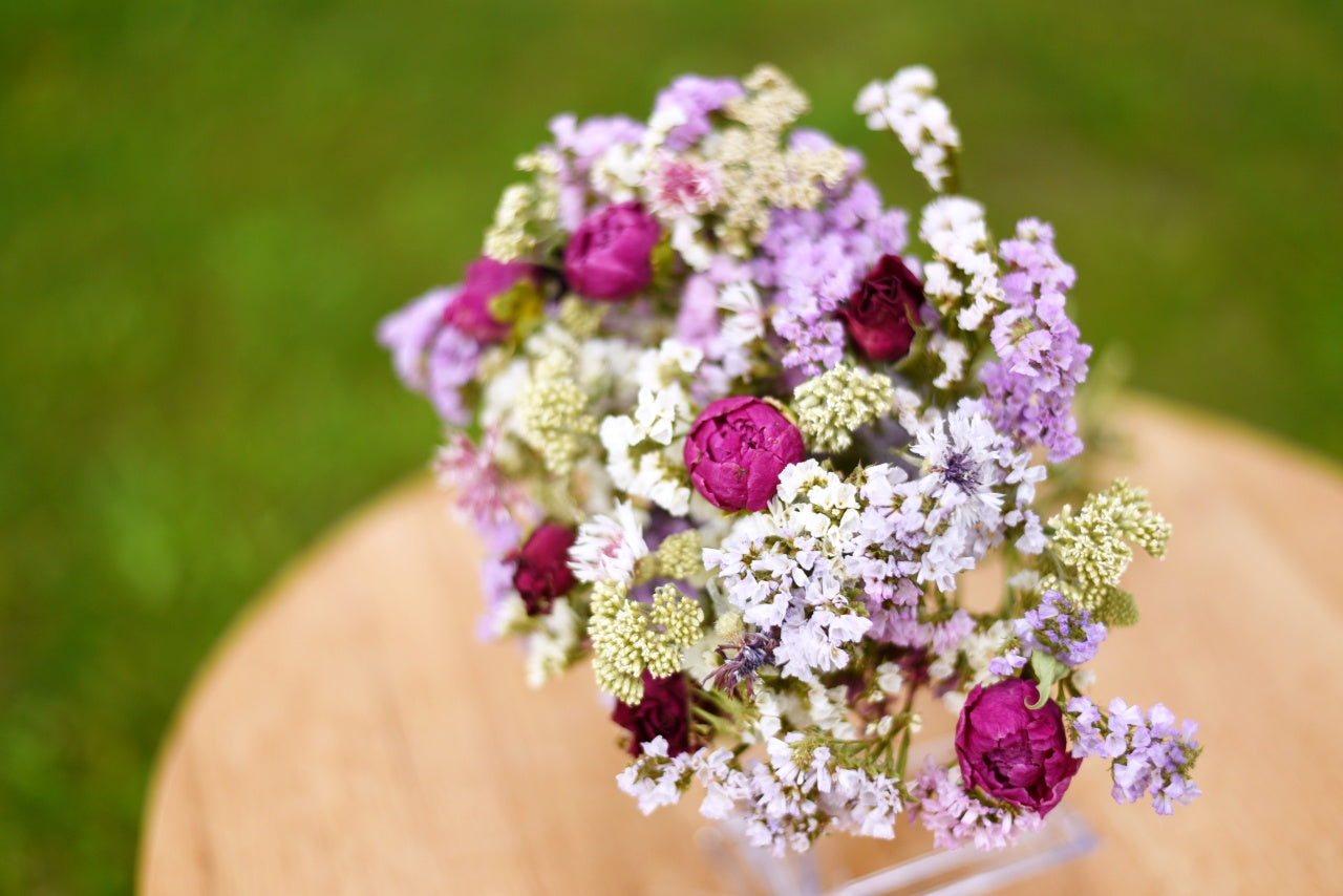 Lavender & White Rose Dried Wedding Bouquet