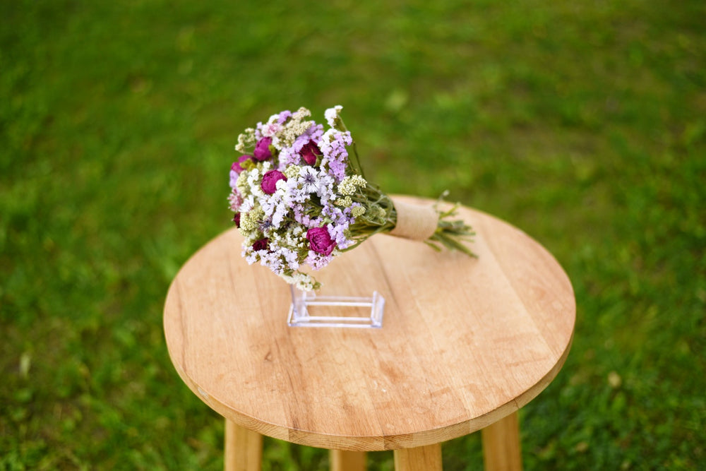 Lavender & White Rose Dried Wedding Bouquet