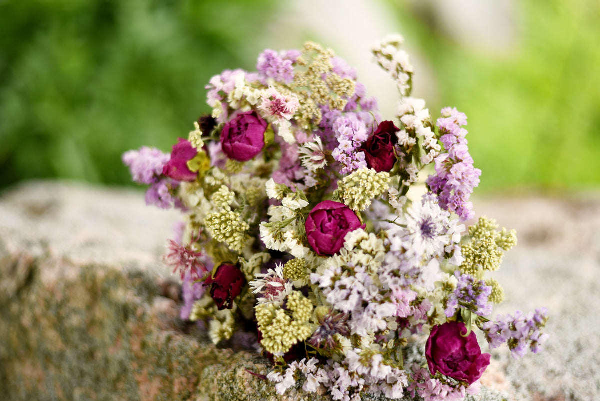 Lavender & White Rose Dried Wedding Bouquet