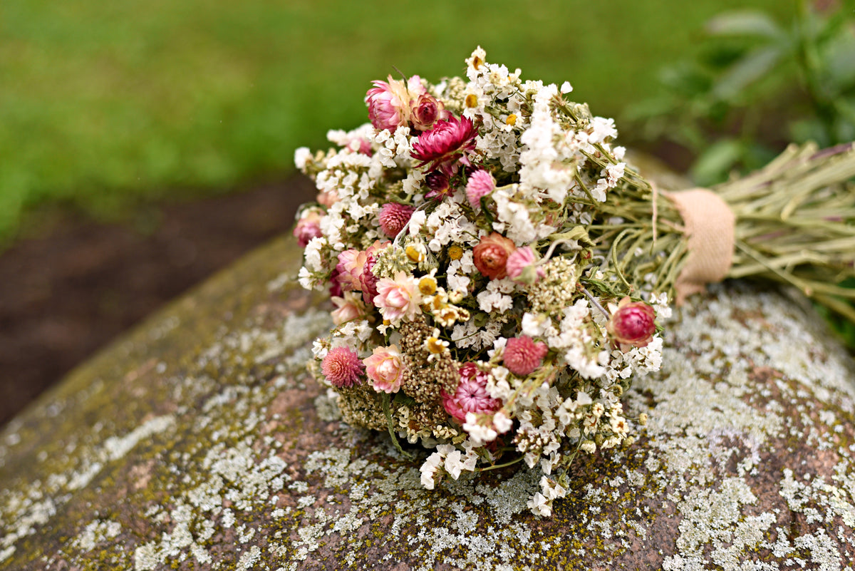 White & Blush Pink Dried Wedding Bouquet