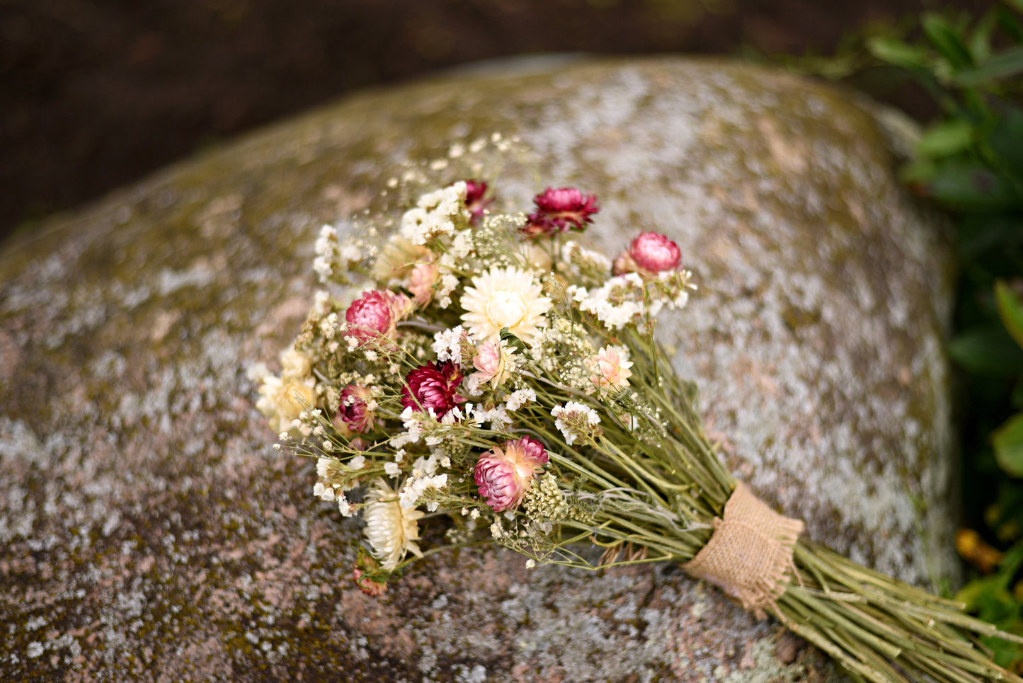 Pink and Cream Wildflower Dried Wedding Bouquet