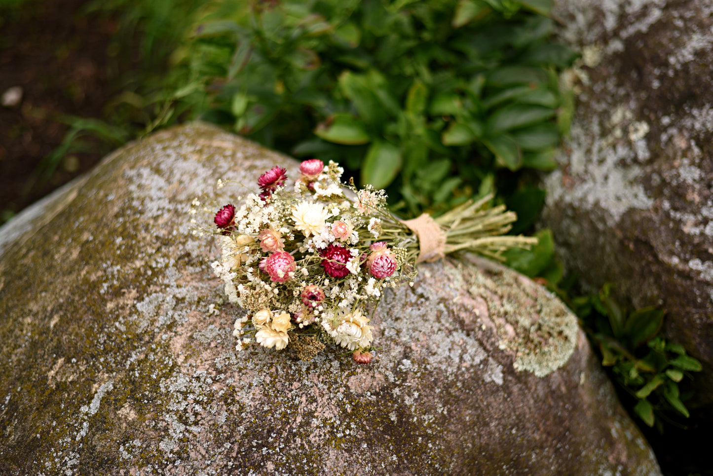Pink and Cream Wildflower Dried Wedding Bouquet