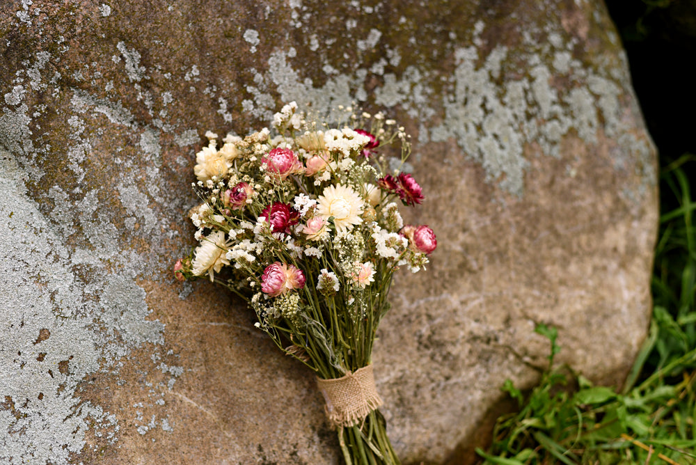 Pink and Cream Wildflower Dried Wedding Bouquet