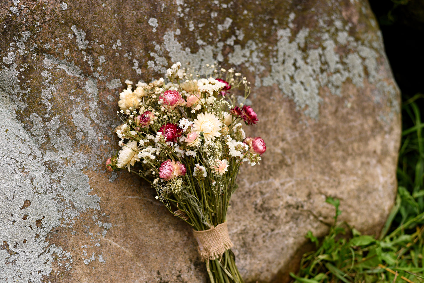 Pink and Cream Wildflower Dried Wedding Bouquet