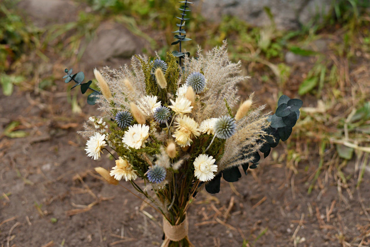 Eucalyptus & Globe Thistle Dried Wedding Bouquet