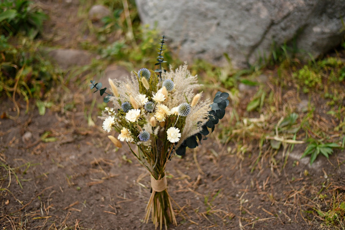 Eucalyptus & Globe Thistle Dried Wedding Bouquet