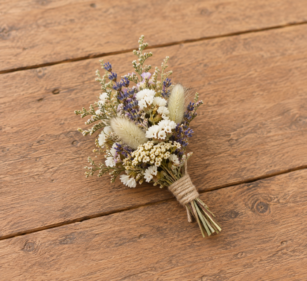 Lavender & Bunny Tail Dried Flower Boutonniere
