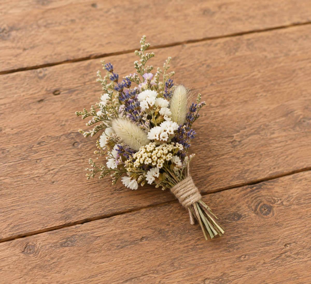 Lavender & Bunny Tail Dried Flower Boutonniere