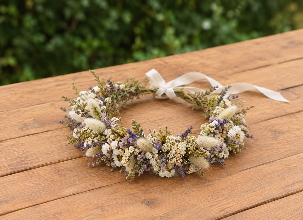 Lavender & Bunny Tail Dried Flower Crown