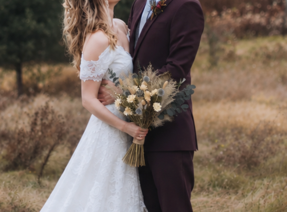 Eucalyptus & Globe Thistle Dried Wedding Bouquet
